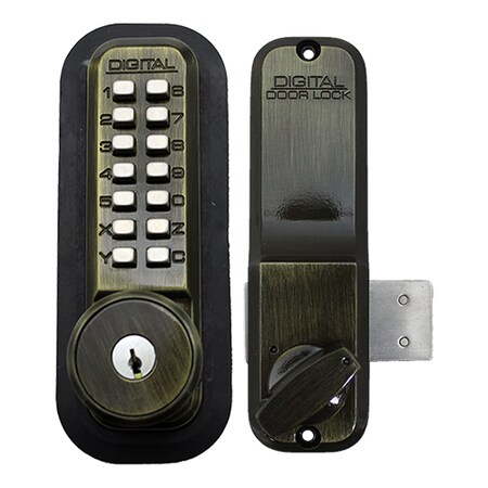 Lockeyusa Surface Mount Deadbolt, Key Override, 2200KO, Antique Brass 2200ABKO